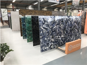 China Blue Agate Semi Precious Panels Gemstone Polished Slab&Tiles for Wall&Table Project Interior Decoration Chinese Manufactory Warehouse Factory