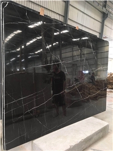 China Nero Marquina Black Margiua Negro Marquina Marble Polished Slab&Tile Chinese Factory&Manufactory Building Material for Project Floor&Wall