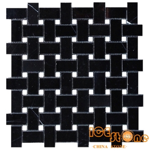 China Nero Marquina Mosaic,Chinese Black Basketweav,Herringbone,Penny Round,Subway,Mini Brick,Good for Interior Wall and Floor Applications,
