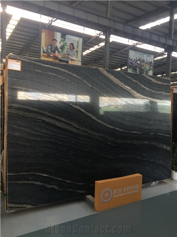 China Silver Wave Black Wood Ancient Wood Marble Natural Polished Slab&Tile Floor Wall Covering Book-Match Building Material Project Chinese Factory