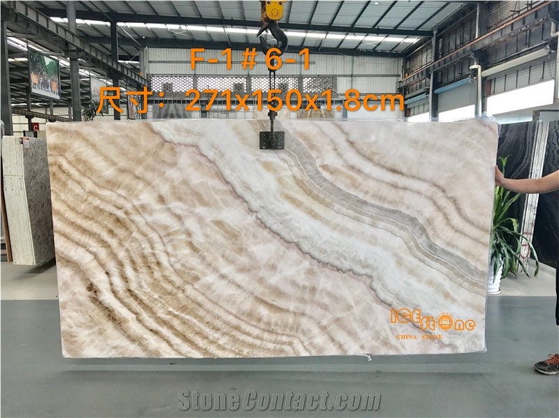 High Quality Chinese Beige Onyx Natural Stone Slab Tile in Wall and Covering Cladding, Good for Countertops, Bookmatch Transparent Backlit Slab