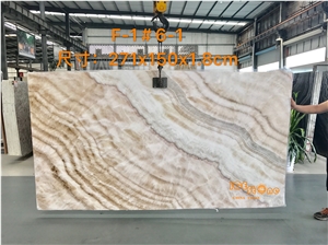 High Quality Chinese Beige Onyx Natural Stone Slab Tile in Wall and Covering Cladding, Good for Countertops, Bookmatch Transparent Backlit Slab