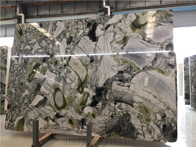 Ice Connect Marble/Green and White/Cold Emerald/Ice Emerald/Highly Polished Big Slabs&Tiles Floor Wall Covering Building Materials Chinese Manufactory