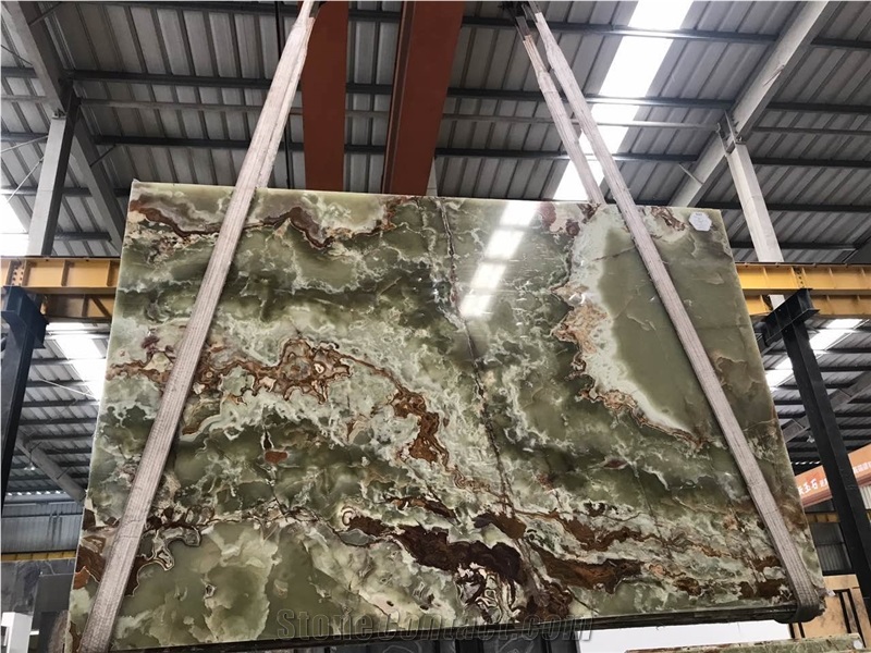 Light Green Onyx Slabs, Polished Onyx Tile, Multicolor Onyx Blocks Cut to Size, Book Match Wall Covering,Natural Building Stone Onyx with Brown Vein