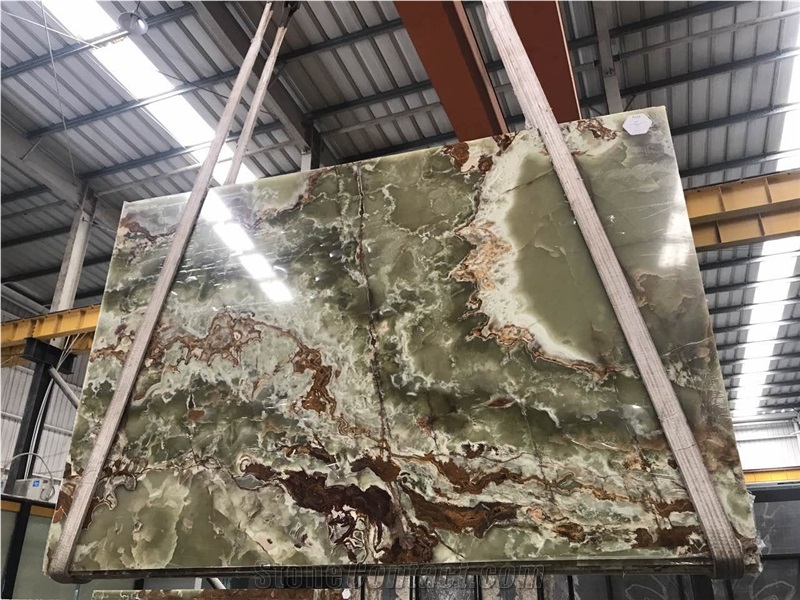 Light Green Onyx Slabs, Polished Onyx Tile, Multicolor Onyx Blocks Cut to Size, Book Match Wall Covering,Natural Building Stone Onyx with Brown Vein