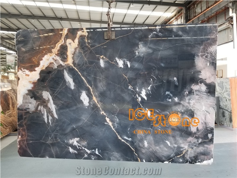 Venice Gold Color Painting Black Grey China Polished Slabs Tiles