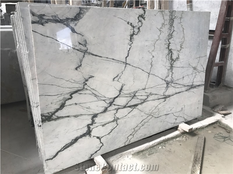 White Marble Green Veins Slabs & Tiles, Chinese Blocks from Quarry Directly, Natural Stone Cut to Tiles, Cheap Exterior&Interior Decoration