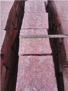 G666 China Red Porphyry Fushou Red Flamed Cleft Split Cube Paver