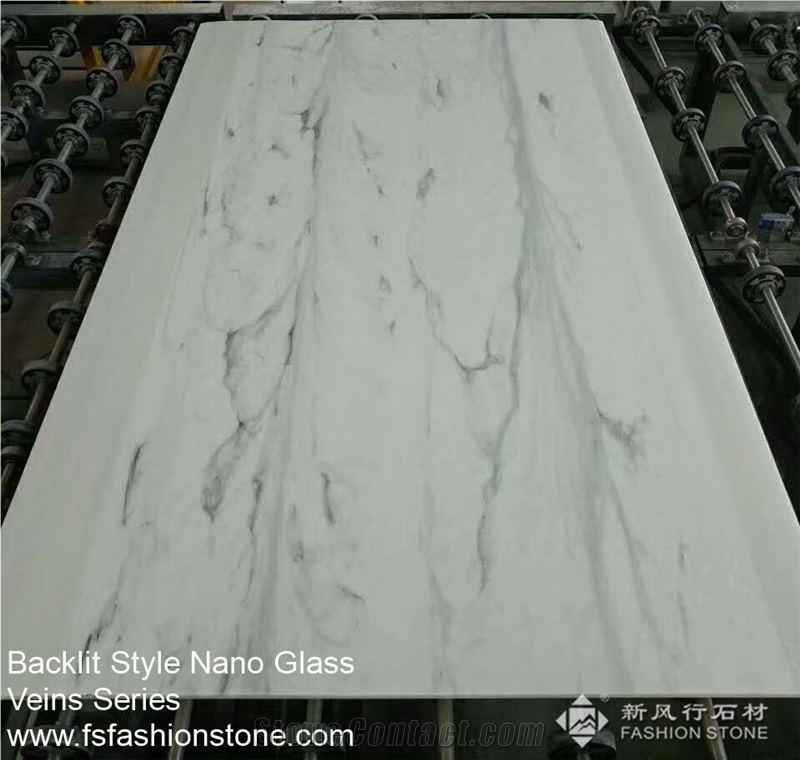 Backlit Style New Nano Glass Tile Cut to Size Polished Slabs, Translucent Artificial White Veins Solid Surface Marble