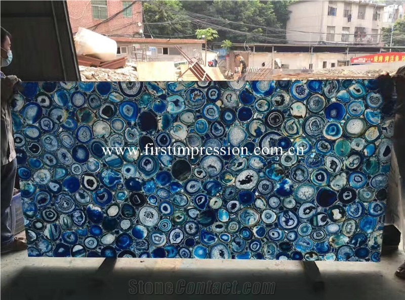 Beautiful Blue Semiprecious Stone Tiles/Table Decoration Slabs/Blue Agate Precious Stone/Gemstone Slabs Tiles