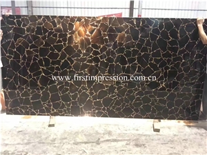 Black Gemstone Slabs/ Precious Stone Semi Precious Stone Panels/ Building Material Floor & Wall Countertop/ Decoration Project Munafactory Factory