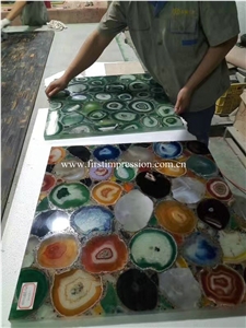 China Green Agate Semi Precious Stone Slabs/ Colorful Agate Semiprecious Tiles/ Colorful Agate Gemstone Slabs