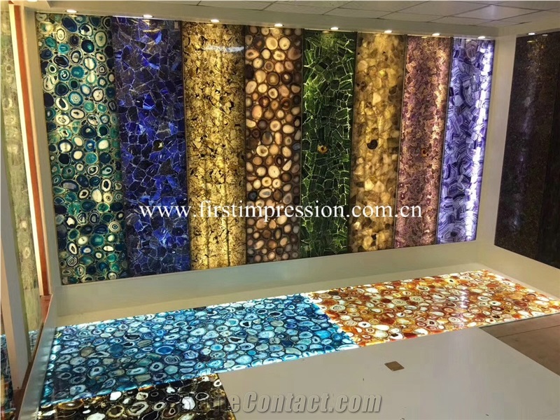 China Semiprecious Stone Slabs & Tiles/ Semi Precious Slabs/ Woodstone Gemstone Slabs/ Colorful Fossil Big Slabs and Tiles