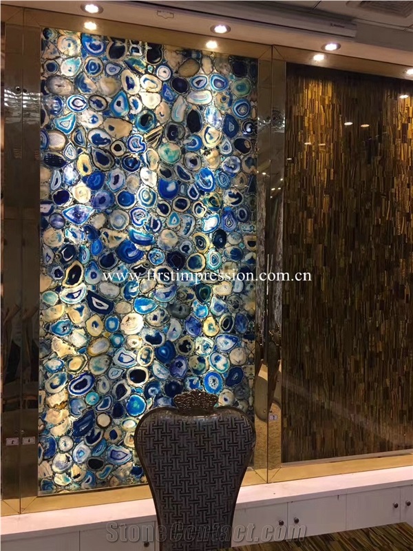Popular Blue Agate Slabs & Tiles/ Semi-Precious/ Luxury/ Countertops/ Wall/ Flooring/ Polished/ Gemstone/ Desk/ Table