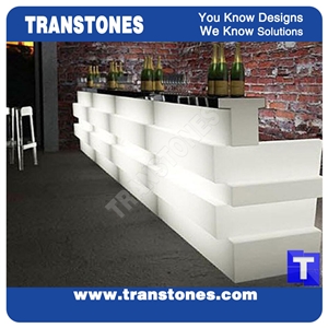 3d Border Lines Design Pure White Acrylic Faux Marble Commercial Counter Top for Club,Engineered Stone Bar Top