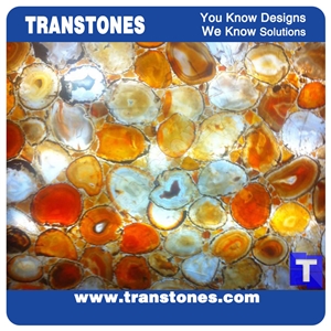 Colorful Semi Precious Stone Wall Panels Semiprecious Stone Slabs Popular Natural Agate for Bath Tub & Reception Desk