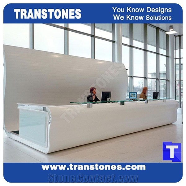 Irregular White Solid Surface Work Top Artificial Marble Stone Reception Desk Commercial Counter with Table Top Design