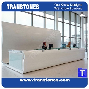 Irregular White Solid Surface Work Top Artificial Marble Stone Reception Desk Commercial Counter with Table Top Design