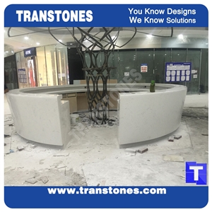 Manmade Stone Office Furniture Translucent Artificial Sheet Round Stone Reception Table Desk for Office & Hotel