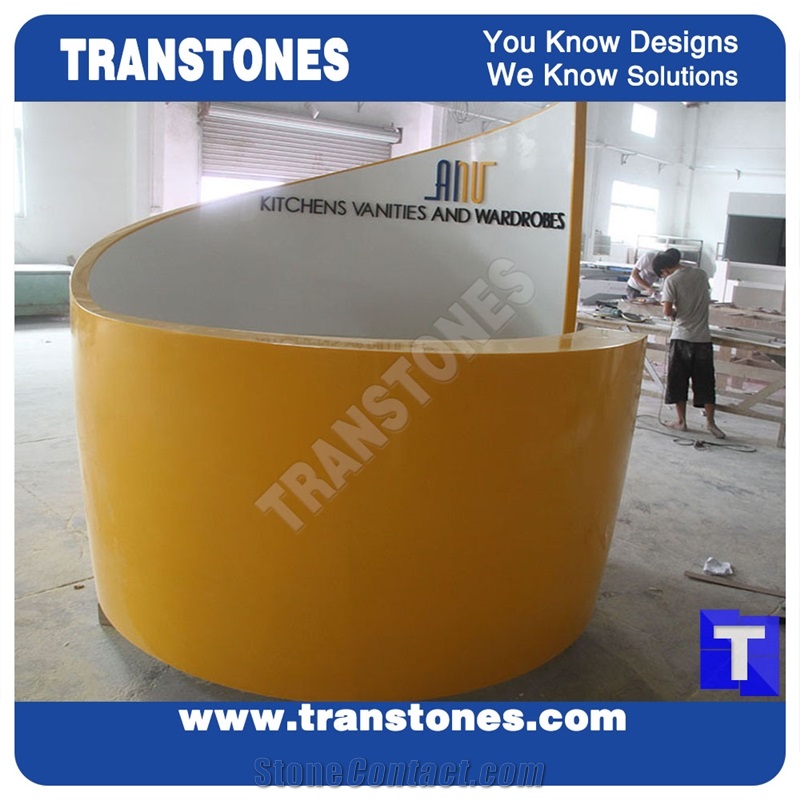 Originality Conch Shaped Solid Surface Acrylic Lemon Yellow Reception Cpunter,Custom Tops