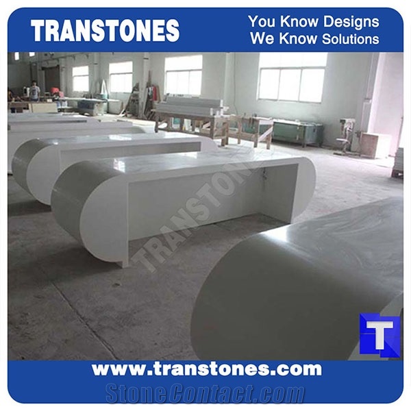 Pure White Quartz Aritificial Marble Acrylic Work Tops,Office Reception Desk Table Design,Solid Surface Engineered Stone Counter Tops,Solid Surface