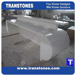 Pure White Quartz Aritificial Marble Acrylic Work Tops,Office Reception Desk Table Design,Solid Surface Engineered Stone Counter Tops,Solid Surface