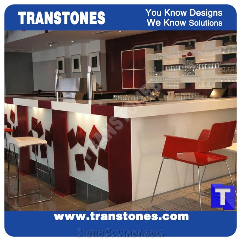 Red Acrylic Solid Surface Club Bar Top Shelf for Commercial Work Top,Pure Red Artificial Stone Furniture