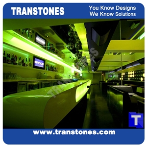 Translucent Green Led Light Solid Surface Pure White Marble Commercial Worktop For Restaurant