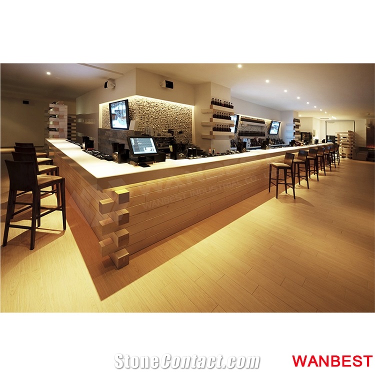 Cheap L Shape Artificial Stone Wood Restaurant Bar Table Coffee Shop Cashier Counter