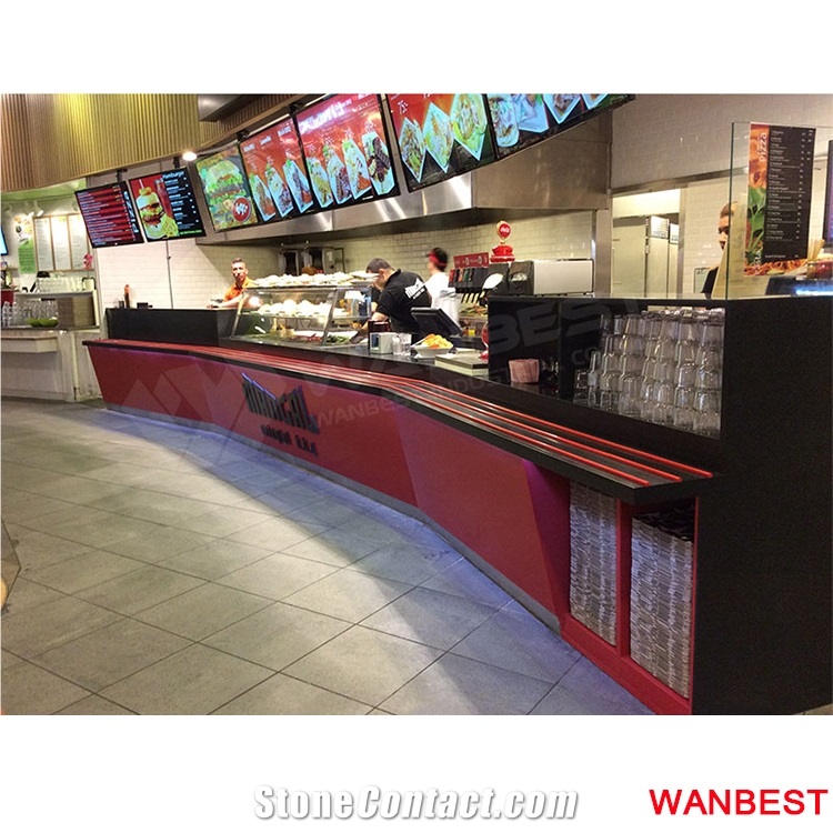 Customized Fast Food Salad Juice Sushi Bar Display Counter Checkout Table