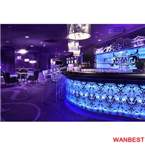 Luxury Flower Carved Led Lighting Artificial Stone Top Restaurant Coffee Bar Counter