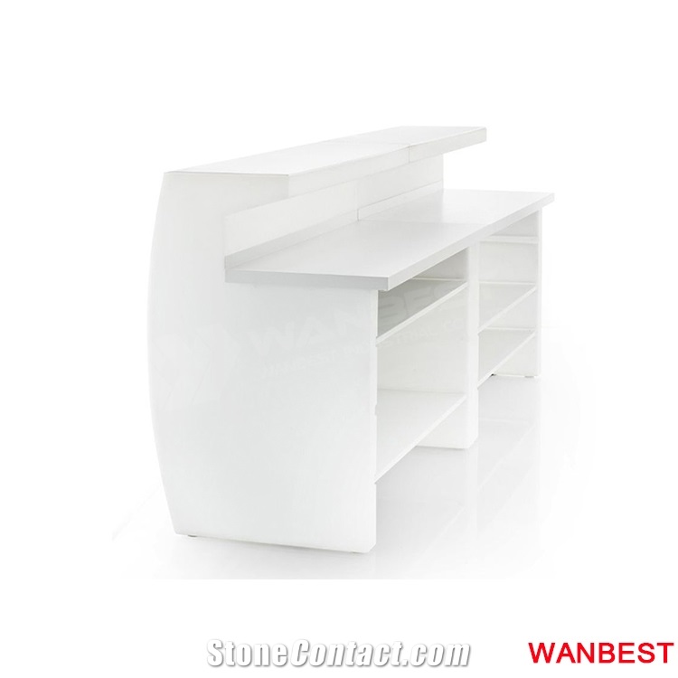 Modern Small White Solid Surface Restaurant Salad Bar Counter Front Reception Desk