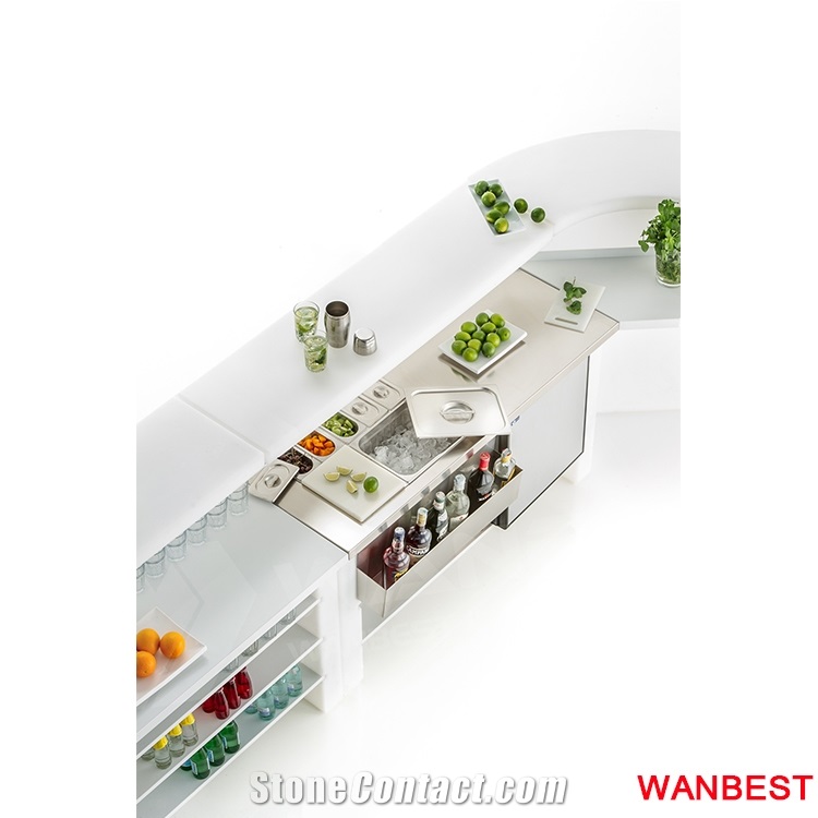 Modern Small White Solid Surface Restaurant Salad Bar Counter Front Reception Desk