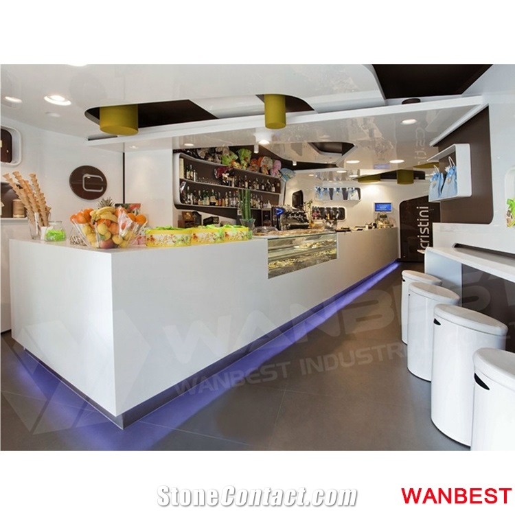 Modern Wooded and Artificial Stone Hotel Food Buffet Bar Dinner Display Self Service Counter for Restaurant