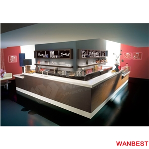 Modern Wooded and Artificial Stone Hotel Food Buffet Bar Dinner Display Self Service Counter for Restaurant