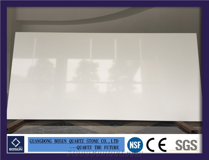 Artificial Quartz Stone Bs1000 Super White Solid Surfaces Polished Slabs & Tiles Engineered Stone for Kitchen Bathroom Counter Top
