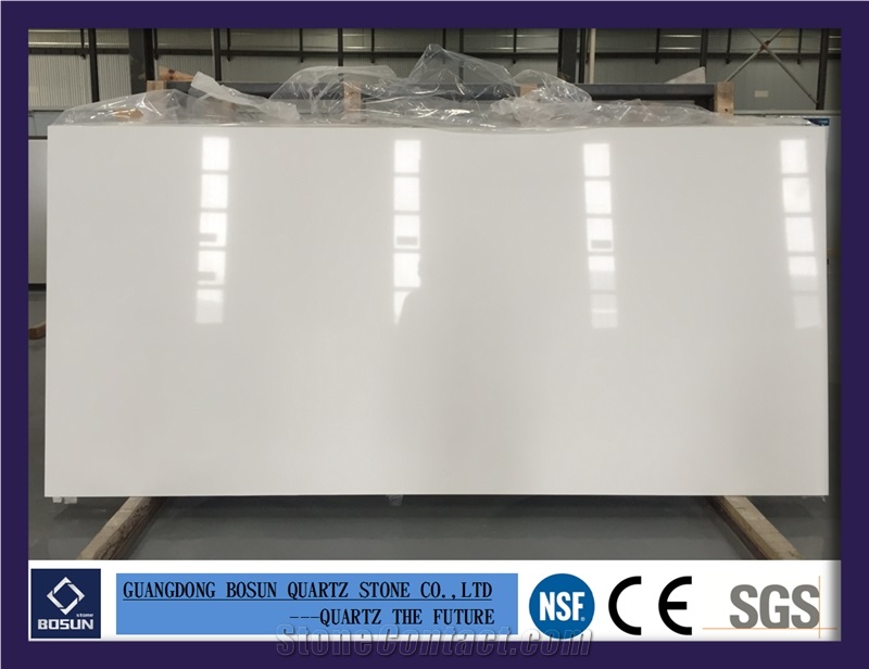 Artificial Quartz Stone Bs1001 Pure White Solid Surfaces Polished Slabs & Tiles Engineered Stone for Kitchen Bathroom Counter Top