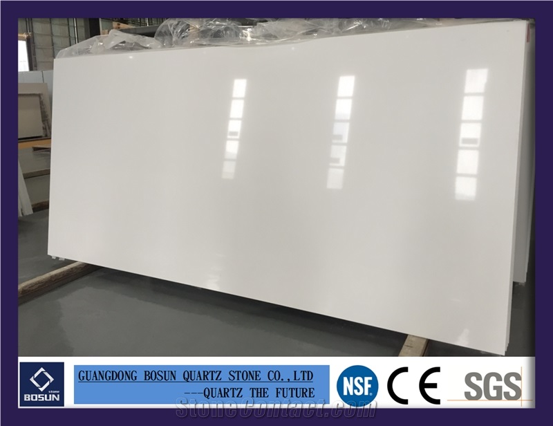 Artificial Quartz Stone Bs1001 Pure White Solid Surfaces Polished Slabs & Tiles Engineered Stone for Kitchen Bathroom Counter Top