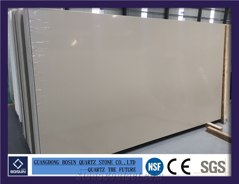 Artificial Quartz Stone Bs1002 Pure Beige Solid Surfaces Polished Slabs & Tiles Engineered Stone