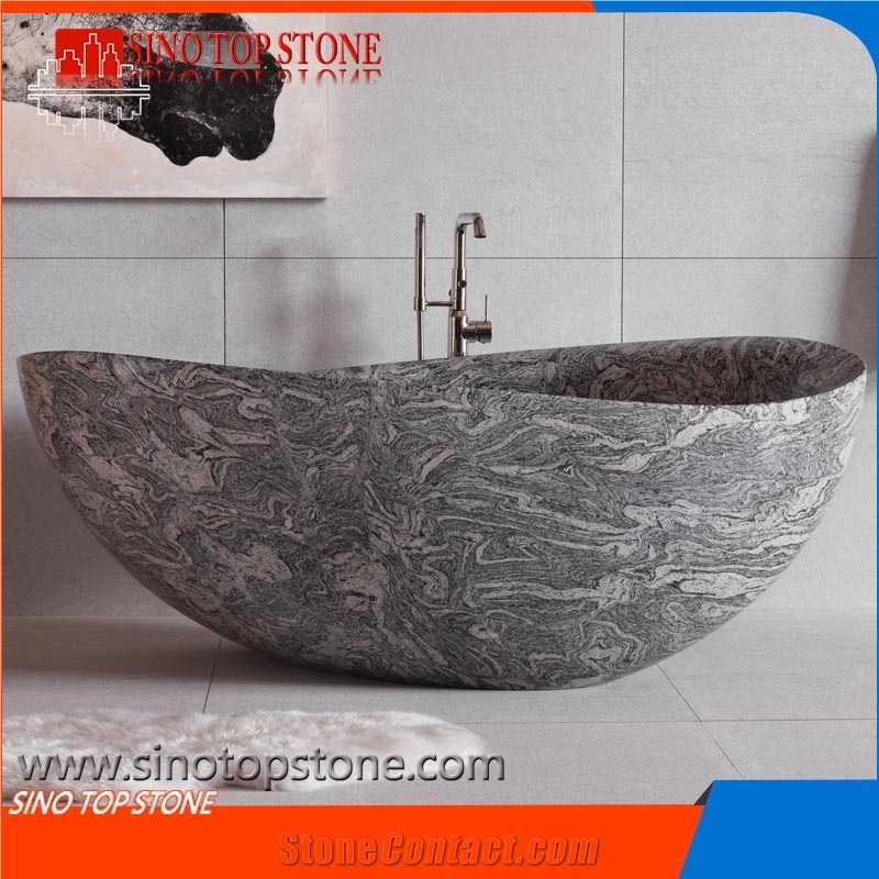 Juparana Granite Papillon Bathtub Concrete Wall, Hot Tub Epoque Stone Freestanding Tub Epoque