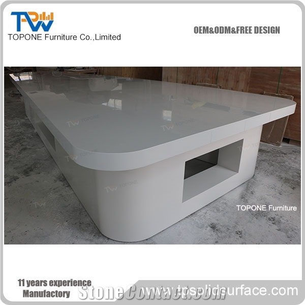 China Factory Supply Cheap Artificial Marble Stone Price Conference Table Designs, Interior Stone Acrylic Solid Surface White Meeting Boardroom Table