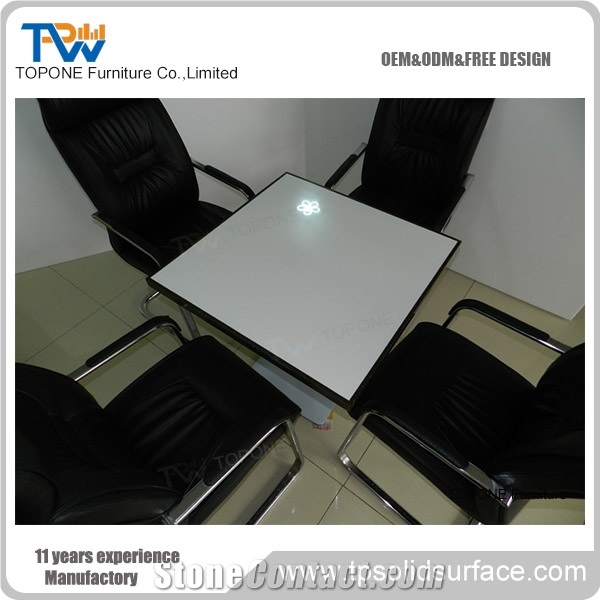 Four Seats White Artificial Marble Stone Restaurant Table Tops, Four Seats Interior Stone Acrylic Solid Surface Coffee Table Desk Top Design Furniture
