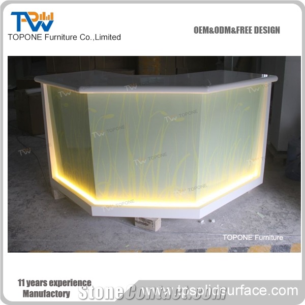 Hotel Artificial Marble Stone Bar Table Top Led Glowing Counter, Interior Stone Acrylic Solid Surface Curved Led Restaurant Bar Counter Tops Furniture