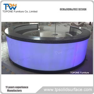 Hotel Artificial Marble Stone Bar Table Top Led Glowing Counter, Interior Stone Acrylic Solid Surface Curved Led Restaurant Bar Counter Tops Furniture