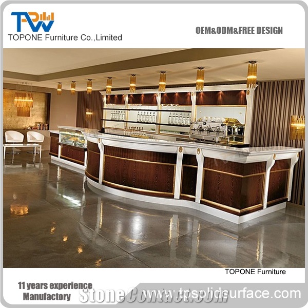 Oem Service Offered Artificial Marble Stone Curved Restaurant Bar Counter Tops Design, Interior Stone Acrylic Solid Surface Curved Home Bar Table Tops