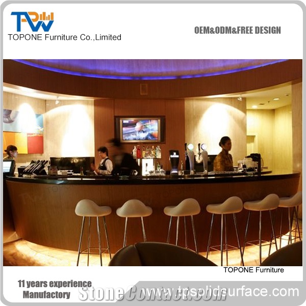 Oem Service Offered Artificial Marble Stone Curved Restaurant Bar Counter Tops Design, Interior Stone Acrylic Solid Surface Curved Home Bar Table Tops