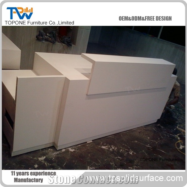 Straight White Arficial Marble Stone Chinese Factory Price Reception Desk Design, Interior Stone Acrylic Solid Surface White Reception Counter Tops