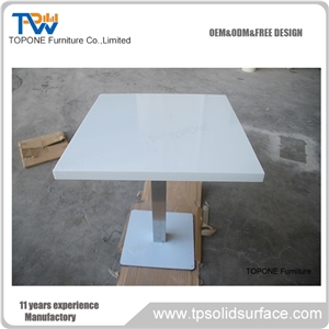 White Acrylic Solid Surface Square Table Tops Design, Interior Stone Artificial Marble Stone Restaurant Table Tops Design