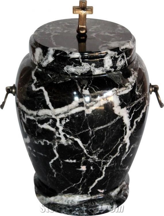 Colossal Cremation Urn with Black Zebra Marble