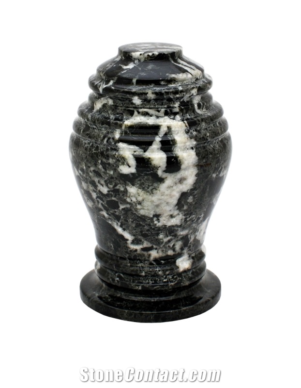 Curved Cremation Urn, Zebra Black Marble Cremation Urns